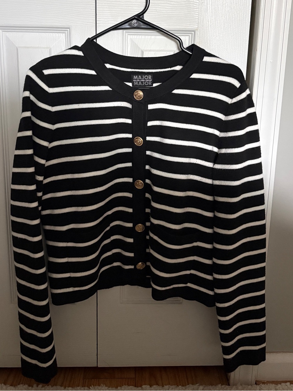 Black & White Striped Button Cardigan